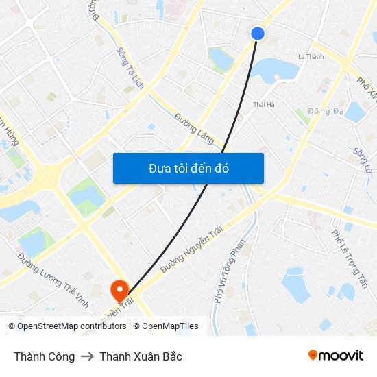 Thành Công to Thanh Xuân Bắc map