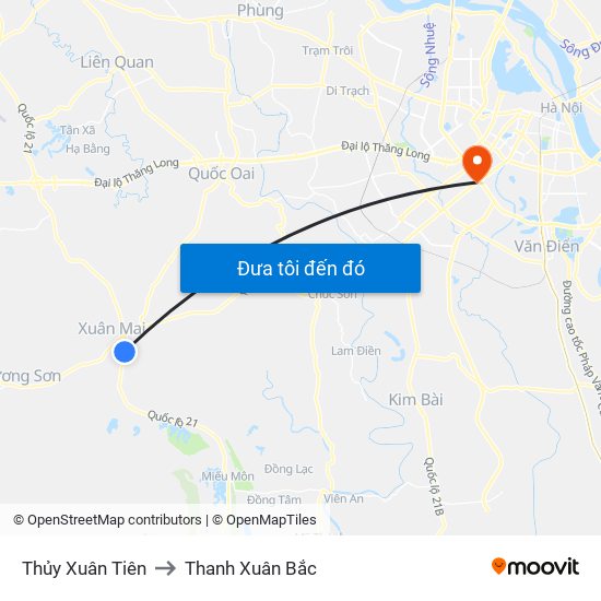 Thủy Xuân Tiên to Thanh Xuân Bắc map