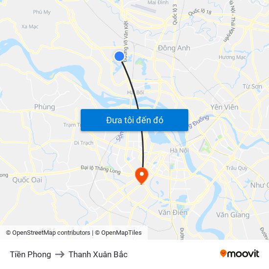 Tiền Phong to Thanh Xuân Bắc map