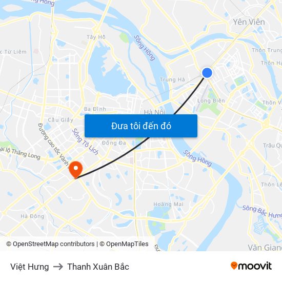 Việt Hưng to Thanh Xuân Bắc map