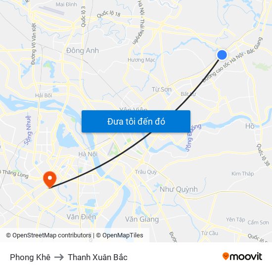 Phong Khê to Thanh Xuân Bắc map