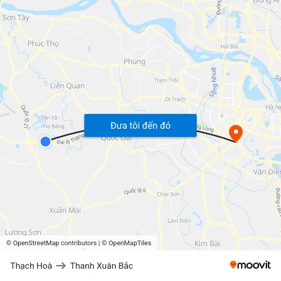 Thạch Hoà to Thanh Xuân Bắc map