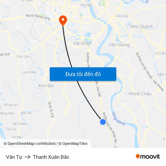 Văn Tự to Thanh Xuân Bắc map