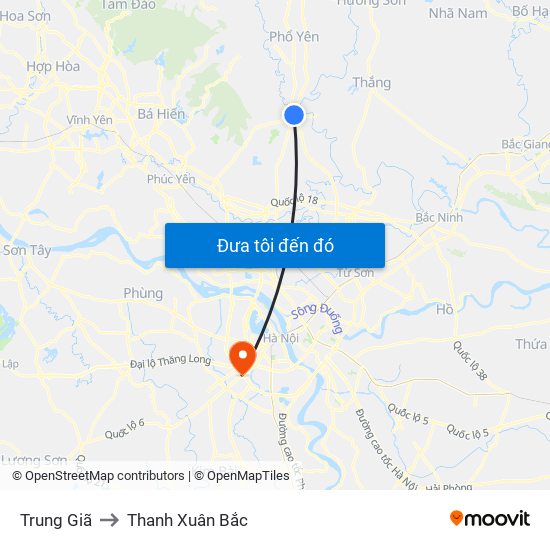 Trung Giã to Thanh Xuân Bắc map