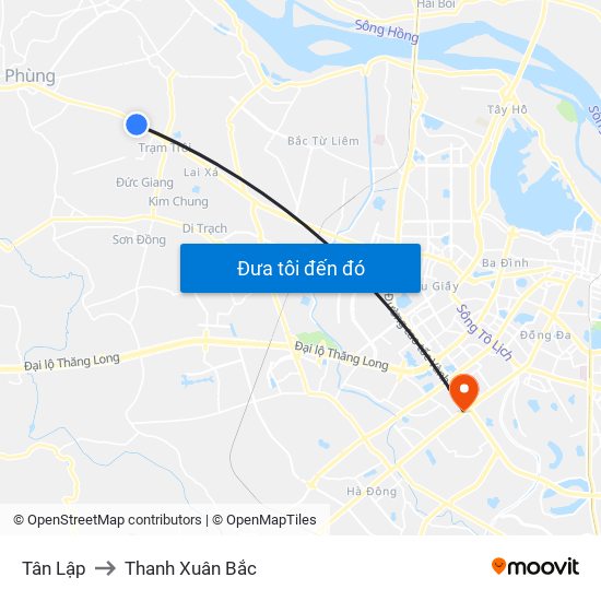 Tân Lập to Thanh Xuân Bắc map