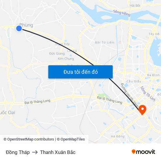 Đồng Tháp to Thanh Xuân Bắc map