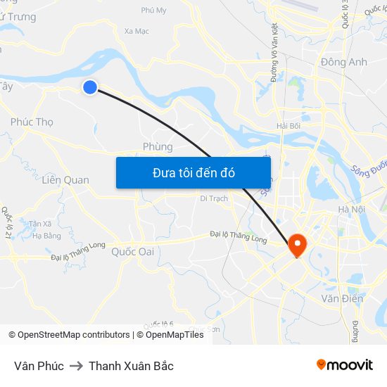 Vân Phúc to Thanh Xuân Bắc map