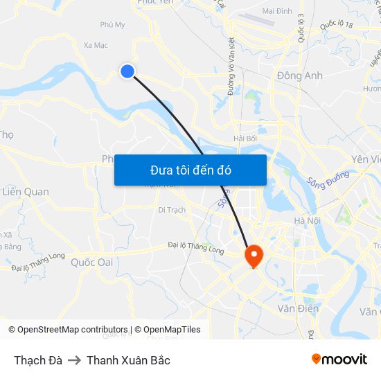 Thạch Đà to Thanh Xuân Bắc map