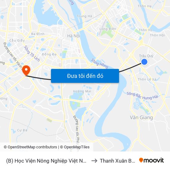 (B) Học Viện Nông Nghiệp Việt Nam to Thanh Xuân Bắc map
