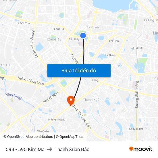 593 - 595 Kim Mã to Thanh Xuân Bắc map