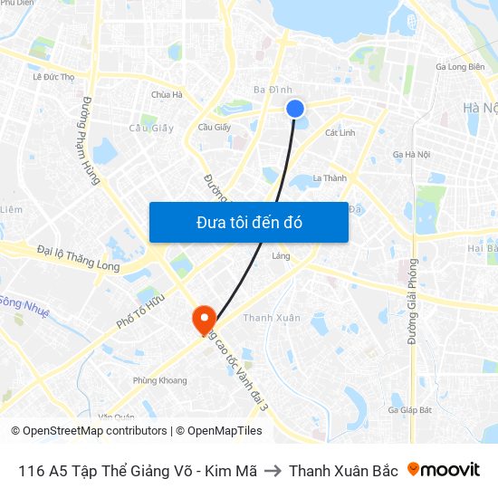 116 A5 Tập Thể Giảng Võ - Kim Mã to Thanh Xuân Bắc map