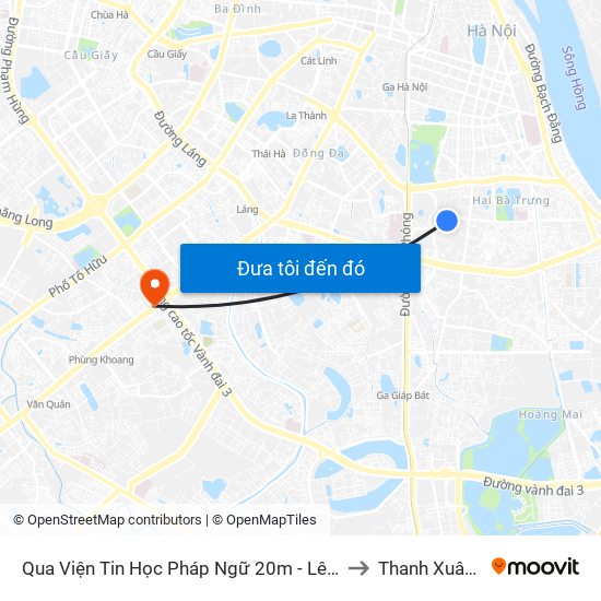 Qua Viện Tin Học Pháp Ngữ 20m - Lê Thanh Nghị to Thanh Xuân Bắc map