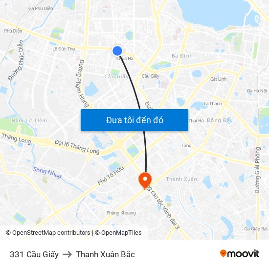 331 Cầu Giấy to Thanh Xuân Bắc map