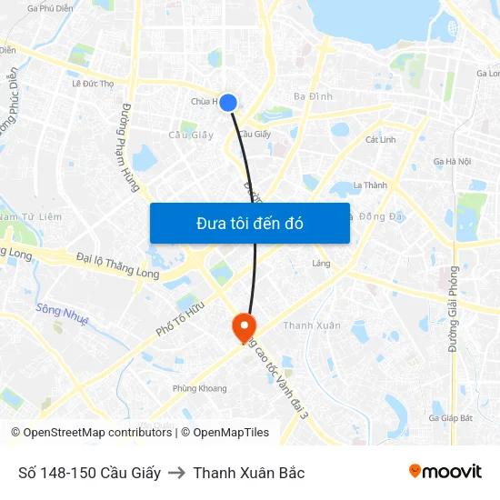 Số 148-150 Cầu Giấy to Thanh Xuân Bắc map
