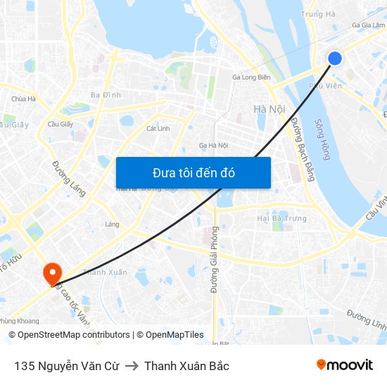 135 Nguyễn Văn Cừ to Thanh Xuân Bắc map