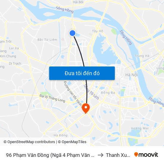 96 Phạm Văn Đồng (Ngã 4 Phạm Văn Đồng - Xuân Đỉnh) to Thanh Xuân Bắc map