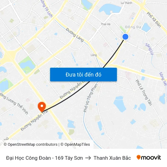 Đại Học Công Đoàn - 169 Tây Sơn to Thanh Xuân Bắc map