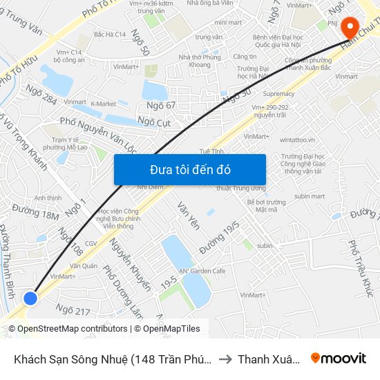 Khách Sạn Sông Nhuệ (148 Trần Phú- Hà Đông) to Thanh Xuân Bắc map