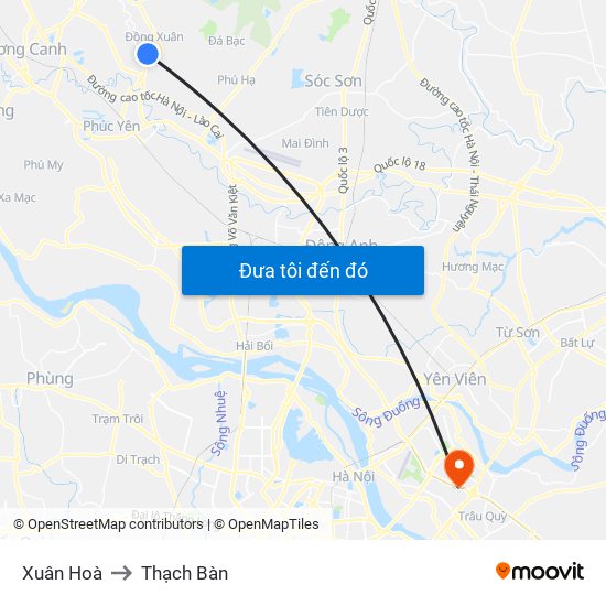 Xuân Hoà to Thạch Bàn map