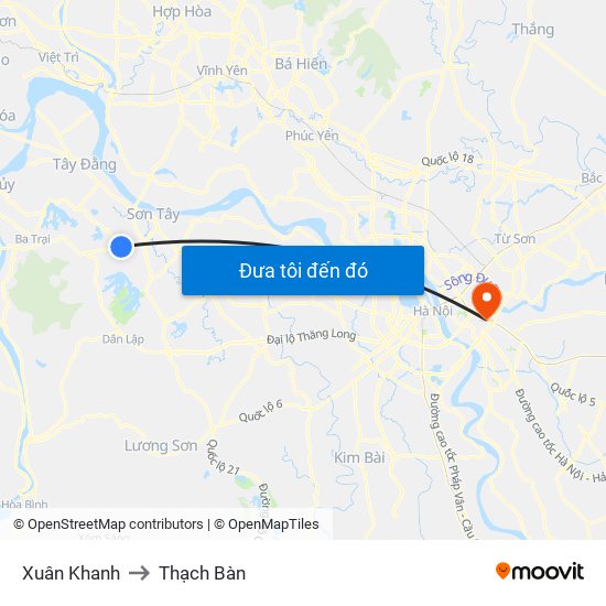 Xuân Khanh to Thạch Bàn map