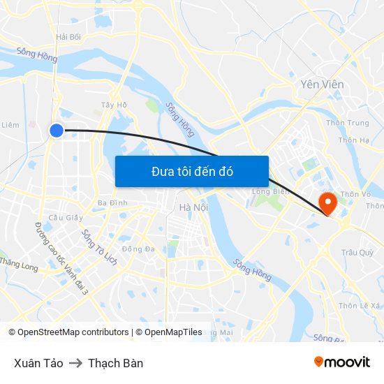 Xuân Tảo to Thạch Bàn map