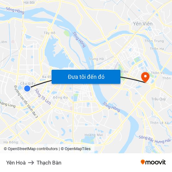 Yên Hoà to Thạch Bàn map