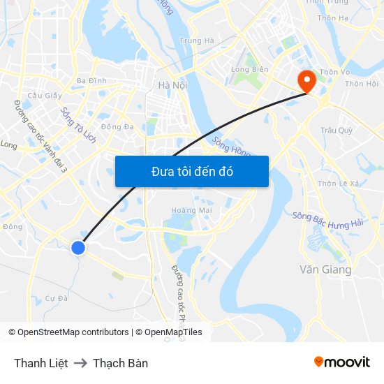 Thanh Liệt to Thạch Bàn map