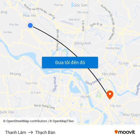 Thanh Lâm to Thạch Bàn map