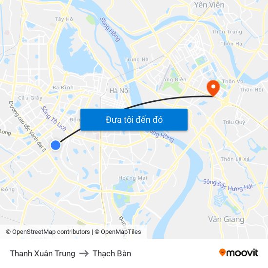 Thanh Xuân Trung to Thạch Bàn map