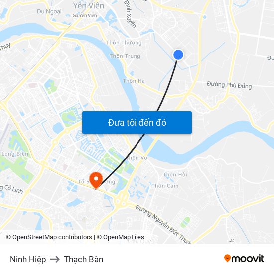 Ninh Hiệp to Thạch Bàn map