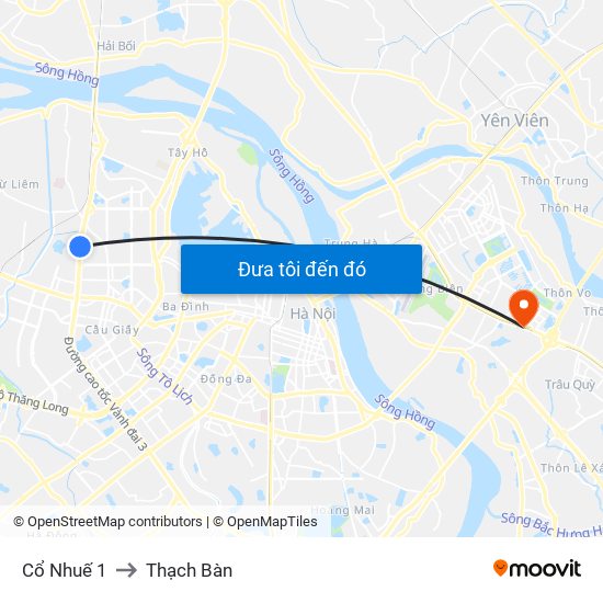 Cổ Nhuế 1 to Thạch Bàn map