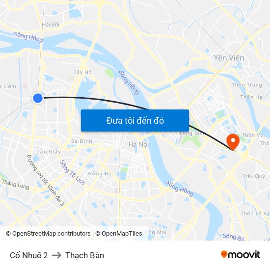 Cổ Nhuế 2 to Thạch Bàn map