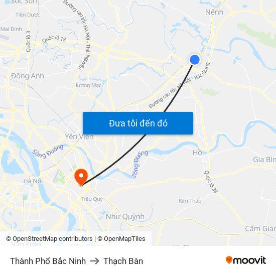 Thành Phố Bắc Ninh to Thạch Bàn map