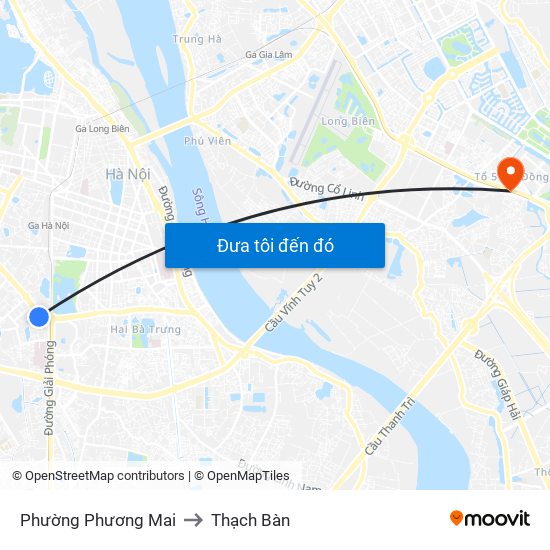 Phường Phương Mai to Thạch Bàn map