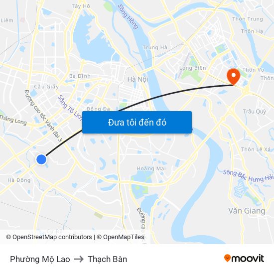 Phường Mộ Lao to Thạch Bàn map