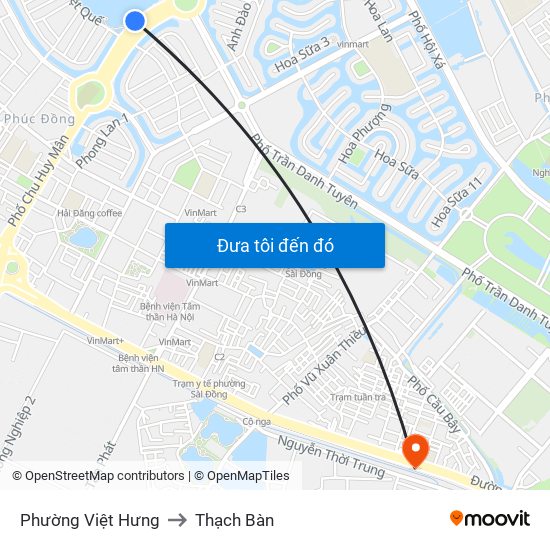 Phường Việt Hưng to Thạch Bàn map