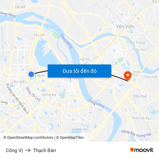 Cống Vị to Thạch Bàn map