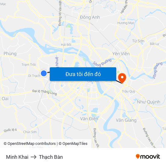 Minh Khai to Thạch Bàn map