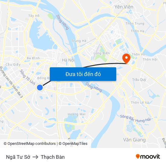 Ngã Tư Sở to Thạch Bàn map