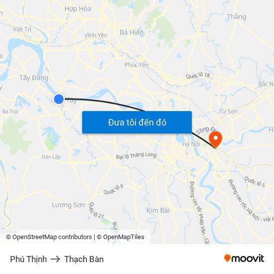 Phú Thịnh to Thạch Bàn map