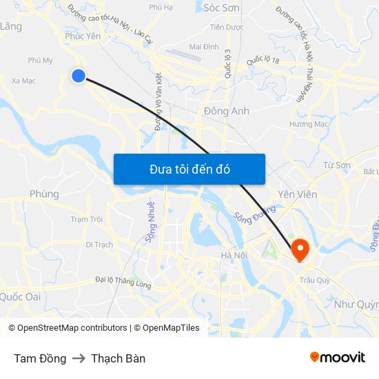 Tam Đồng to Thạch Bàn map