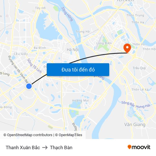 Thanh Xuân Bắc to Thạch Bàn map