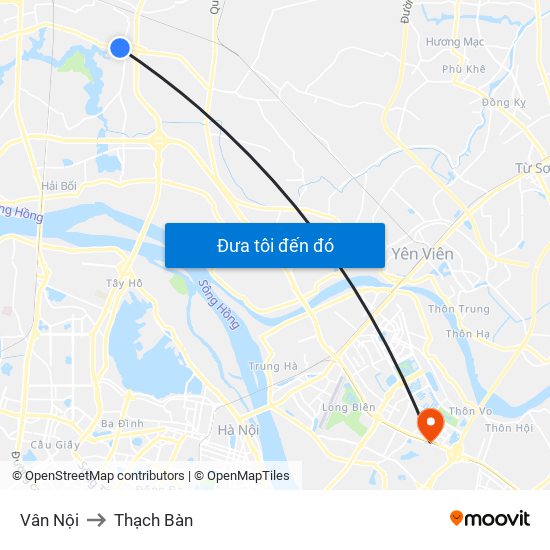 Vân Nội to Thạch Bàn map