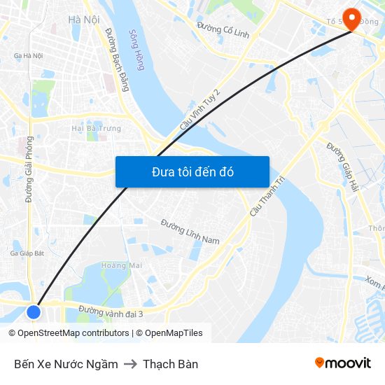 Bến Xe Nước Ngầm to Thạch Bàn map