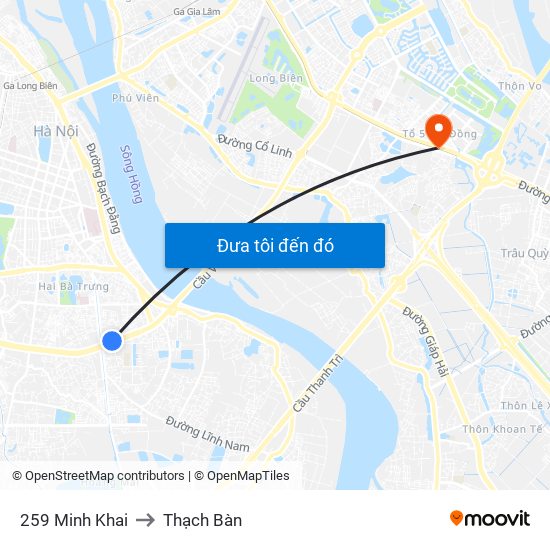 259 Minh Khai to Thạch Bàn map