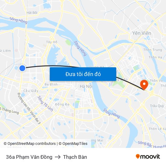 36a Phạm Văn Đồng to Thạch Bàn map