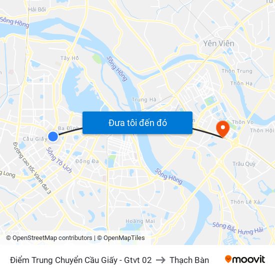 Điểm Trung Chuyển Cầu Giấy - Gtvt 02 to Thạch Bàn map