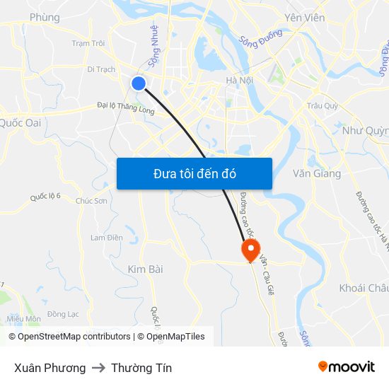 Xuân Phương to Thường Tín map