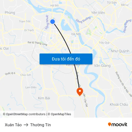 Xuân Tảo to Thường Tín map