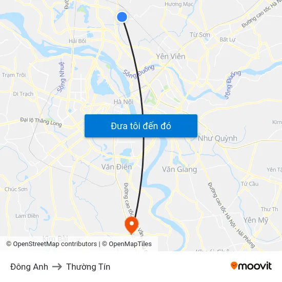 Đông Anh to Thường Tín map